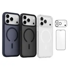 LINKON - Carcasa iPhone Magsafe Premium + Protector Pantalla - Set de 3 - Negro - 17 Pro