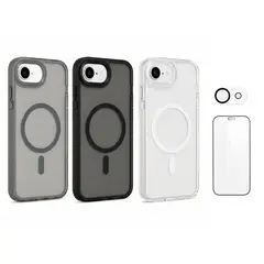 LINKON - Carcasa iPhone Magsafe Premium + Protector Pantalla - Set de 3 - Negro - 17e