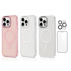 LINKON - Carcasa iPhone Magsafe Premium + Protector Pantalla - Set de 3 - Rosa - 16 Pro Max