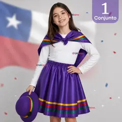 UTILISIMO - Traje Nortino Vestido Niña Morado 4 Piezas Con Polera Baile Típico Fiestas Patrias