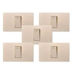 WANT - Pack 5 Interruptores Simple Metálico 924 16A - Dorado