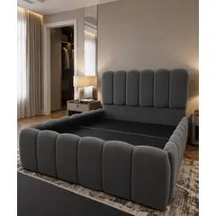 GENERICO - Cama Nube Gris Oscuro Tapizada 2 Plazas con Respaldo, Piecera y Laterales
