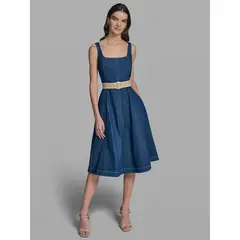 KARL LAGERFELD - Vestido midi denim con cinturón Azul
