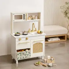 SOFT PLAY - Cocina De Madera Con Accesorios Para Niños Floreada