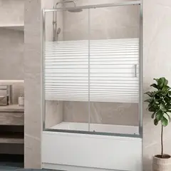 JOYTEK - Mampara Ajustable para Tina Ducha Strava 120-140 cm Líneas blancas 2 Vidrios