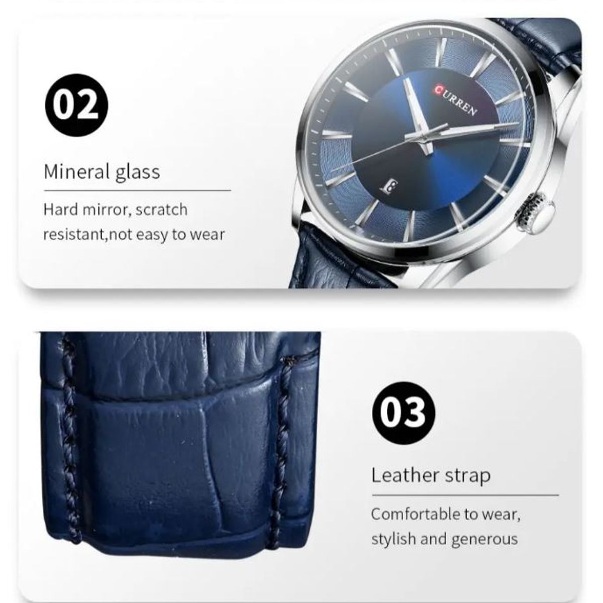 CURREN - Reloj  Hombre Elegante Cuero Dorado Calendario