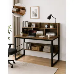 KASITA - Escritorio Oficina De Madera Y Fierro Con Repisas 120x103x60