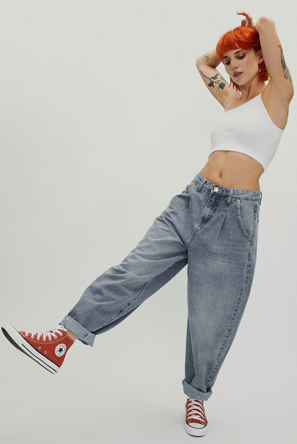 AMERICANINO - Jeans Baggy Tiro Alto Mujer