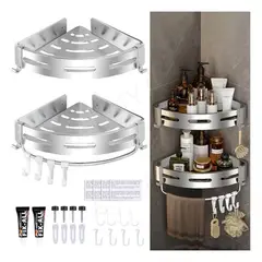 NORPLAT - Repisas Esquineras Baño cocina 2 Pisos Aluminio -