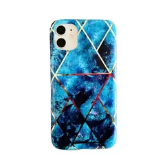 GENERICO - Carcasa/Funda compatible con iPhone 11 – Diseño Mármol Azul con Líneas Doradas