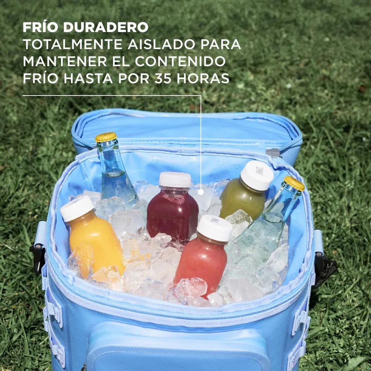 GENERICO - Nevera portátil para 24 latas con diseño compacto y color celeste