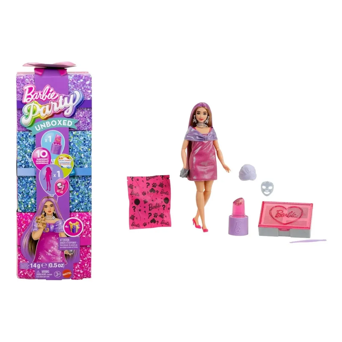 MATTEL - Barbie Party Unboxed Glam Pink Rosa Sorpresa Color Change