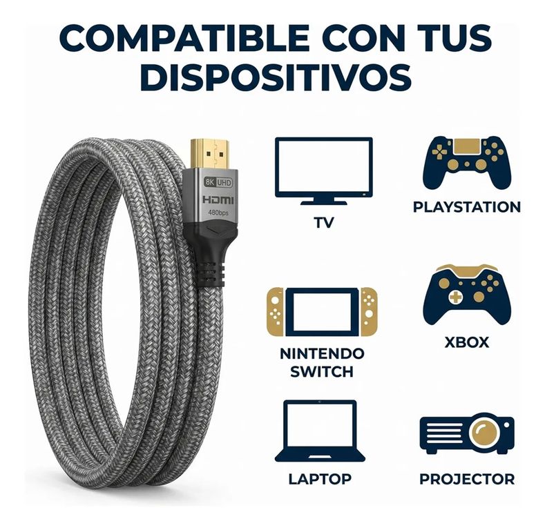 GENERICO Cable Hdmi 2.1 8k 60hz 48gbps Trenzado Negro Alta 2m