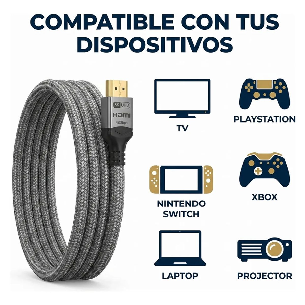 GENERICO - Cable Hdmi 2.1 8k 60hz 48gbps Trenzado Negro Alta  2m