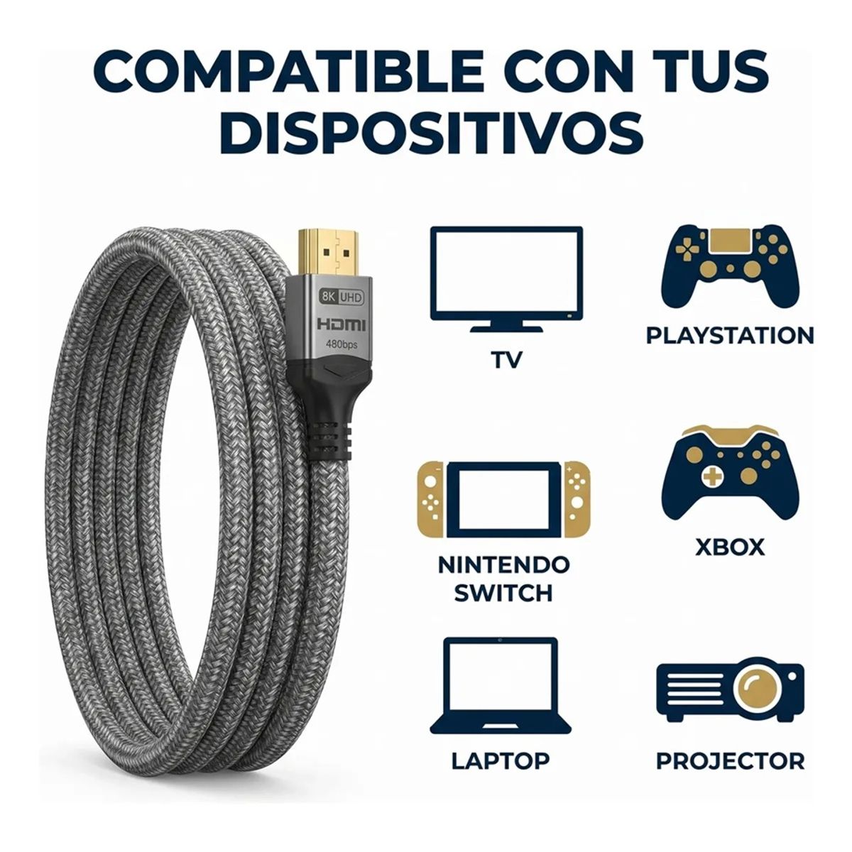 GENERICO - Cable Hdmi 2.1 8k 60hz 48gbps Trenzado Negro Alta  2m