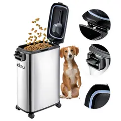 KERU - Contenedor Hermético para Alimento de Mascotas 15 Litros Acero Inoxidable