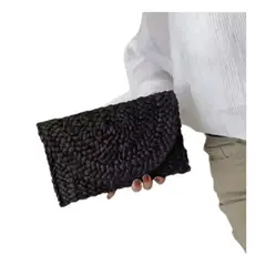 GENERICO - Bolso Tipo Sobre De Paja Mujer Verano Boho Negro Negro