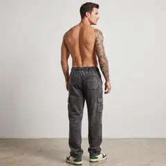 D'JOE - Pantalón Buzo Ancho Cargo Hombre Acid Wash