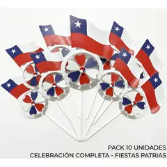 TASBEL - Pack 10 Unidades Molinillo Viento Chileno 58 cm Fiestas Patrias Decoracion