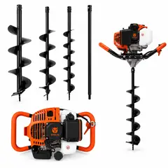 VITELIO - Ahoyador barreno japonés 63cc con 3 brocas y extensión + Guantes + Lentes