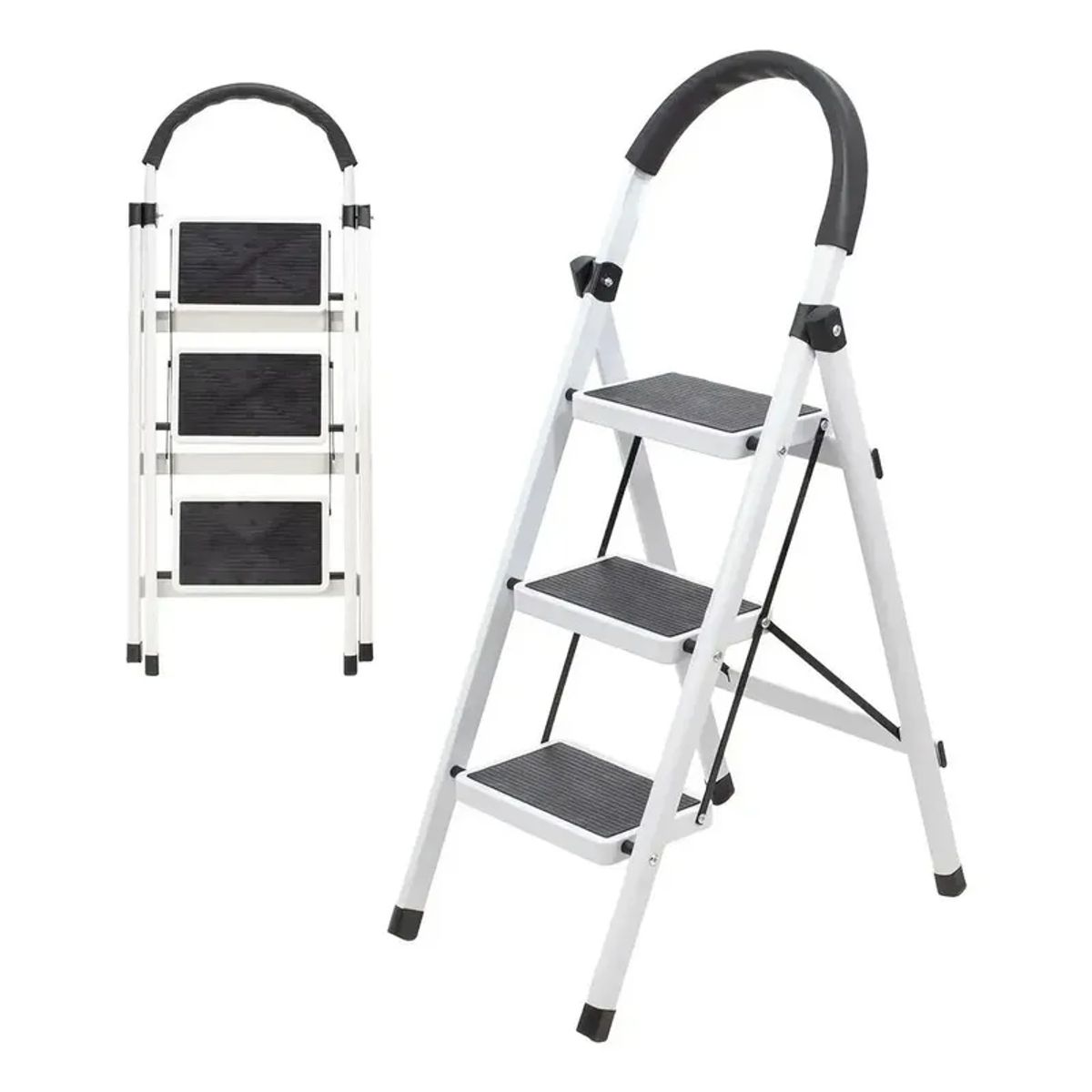 XINEST - Escalera Plegable Hogar 3 Peldaños Antideslizante Portátil