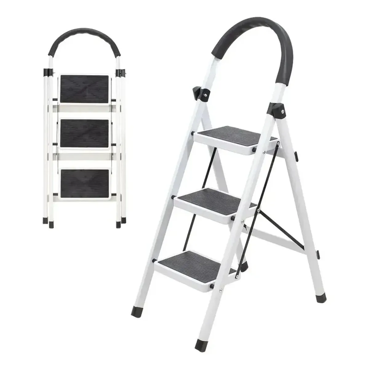 XINEST - Escalera Plegable Hogar 3 Peldaños Antideslizante Portátil