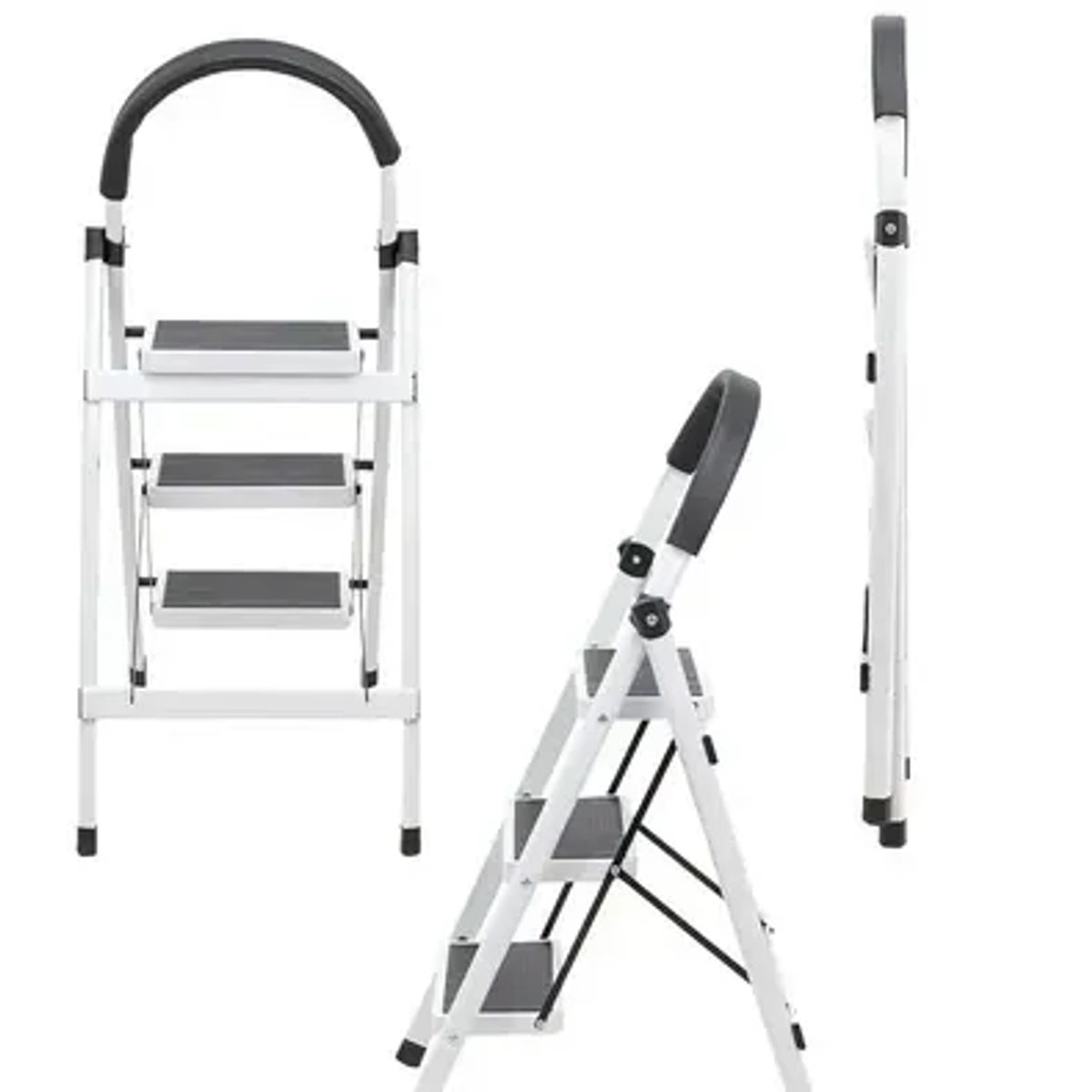 XINEST - Escalera Plegable Hogar 3 Peldaños Antideslizante Portátil