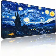 TSKY CHILE SHOPPING - Mouse Pad Gamer XL 90x40 Cm Noche Estrellada Van Gogh Alfombrilla Raton Pintura Arte Bordes Cosidos