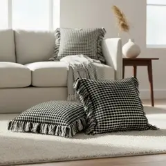TODOHOGAR SANTIAGO DE CHILE - Set De 2 Cojines 45×45 Boho Negro y blanco Con Flecos