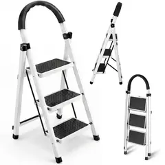 GENERICO - Escalera 3 Peldaños Plegable Metálica Antideslizante