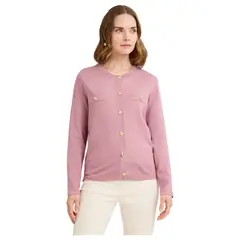LORENZO DI PONTTI - Cardigan Escote Redondo Bolsillos Falsos Mujer Rosado
