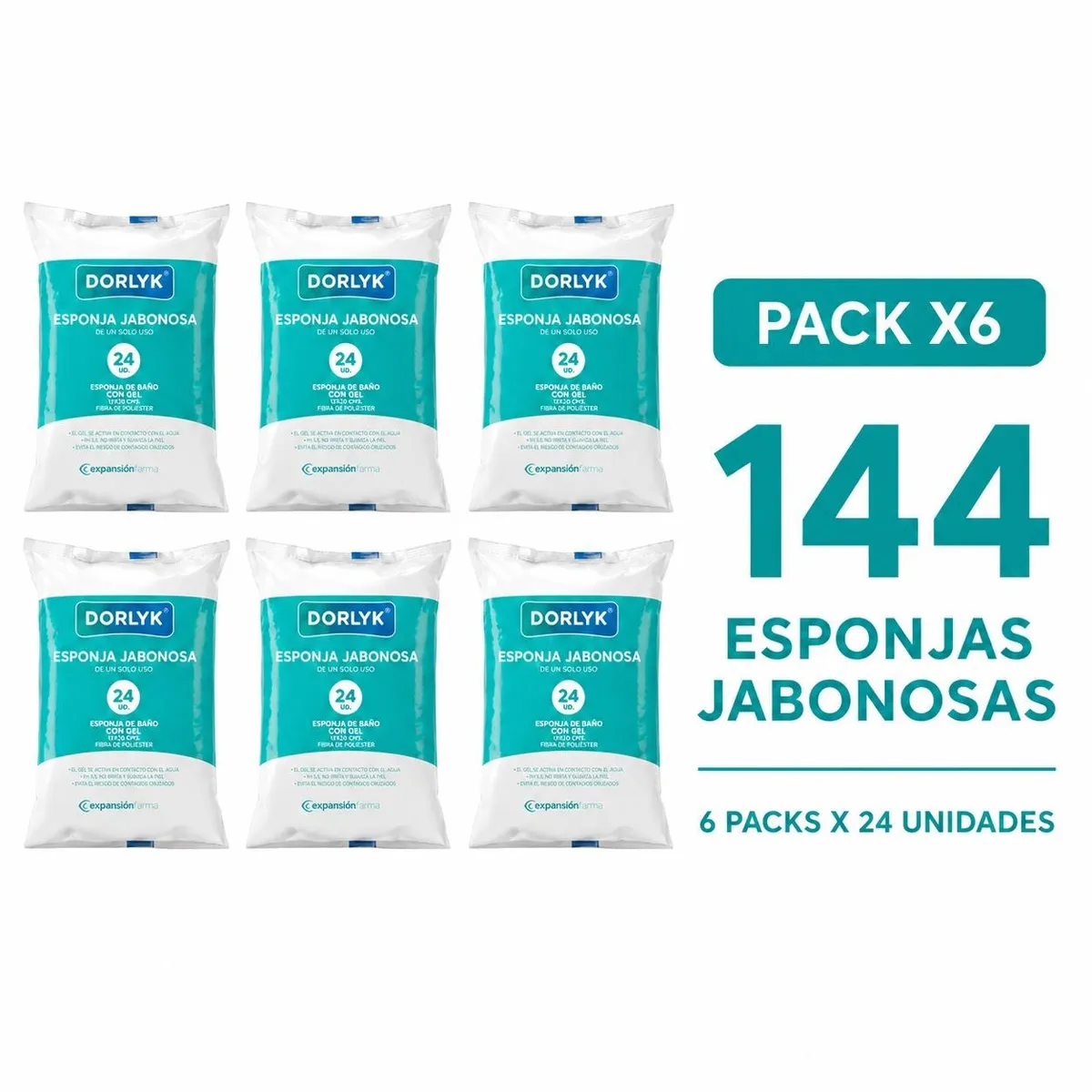 DORLYK - 144 Esponjas jabonosas para baño en seco de un solo uso con gel DORLYK