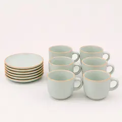 HALLEN - Juego de 12Pzs Tazas Té + Platos 350ml Verde Amalfi