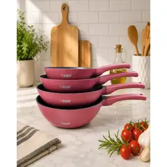 MYLHOGAR - Juego De Sartenes Y Wok Kitchen Pro Vintage Granito 4 Pzas Antiadherente Rosa
