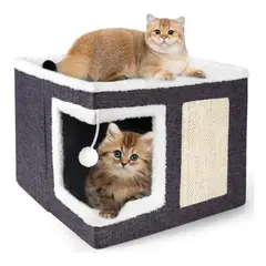 NORPLAT - Casa cama iglu gato Plegable + 2 Cojines y Pompon -