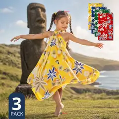 UTILISIMO - Pack 3 Pareos Pascuense Niña Hawaiano Surtidos Danza Fiestas Patrias