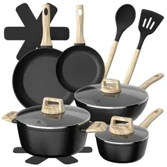 MOON - Bateria Cocina 14Pzs Aluminio Forjado Antiadherente Flow Black