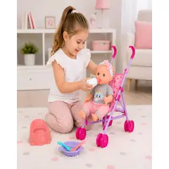 MYLHOGAR - Set de Coche y Muñeca con Accesorios de Cuidados