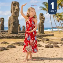 UTILISIMO - Pareo Pascuense Niña Hawaiano Rojo Danza Fiestas Patrias