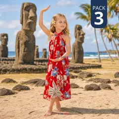 UTILISIMO - Pack 3 Pareos Pascuense Niña Hawaiano Rojo Danza Fiestas Patrias