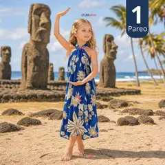 UTILISIMO - Pareo Pascuense Niña Hawaiano Azul Danza Fiestas Patrias