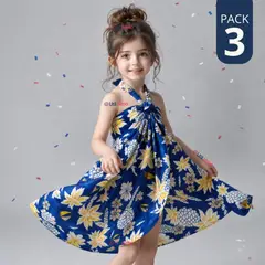 UTILISIMO - Pack 3 Pareos Pascuense Niña Hawaiano Azul Danza Fiestas Patrias