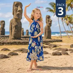 UTILISIMO - Pack 3 Pareos Pascuense Niña Hawaiano Azul Danza Fiestas Patrias