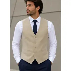 XPRESS RECHARGE - Chaleco de Vestir Beige para Hombre 5 Botones - Elegante para Traje, Matrimonio y Eventos