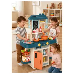GENERICO - Juguete Cocina Interactiva 55Pzas 63cm Agua Vapor Azul Infantil