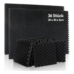 GENERICO - 36 Paneles De Espuma Acústica 30x30x3cm Negro Fonoabsorbente Negro