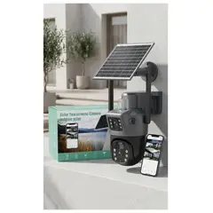 GENER - Cámara de Seguridad Exterior Solar WiFi con Doble Pantalla Vigilancia 360° y Visión Nocturna