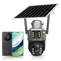 GENER - Cámara de Seguridad Exterior Solar WiFi con Doble Pantalla Vigilancia 360° y Visión Nocturna
