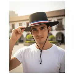 GENERICO - Sombrero Chupalla De Huaso Tradicional Con Cinta Tricolor