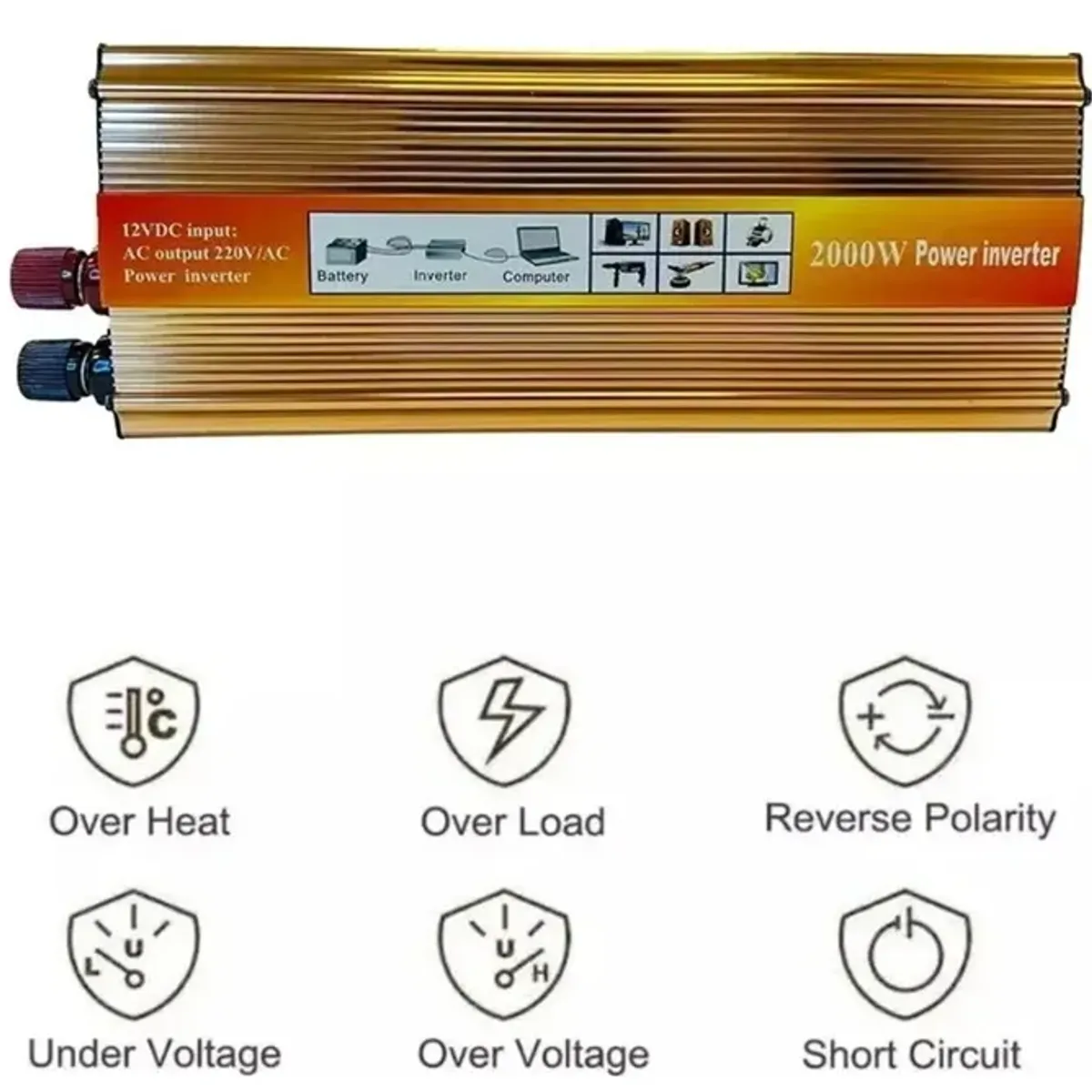 Inversor Covertidor Voltaje 2000w Batería 12 Volts A 220v, marca GENER - Foto 2